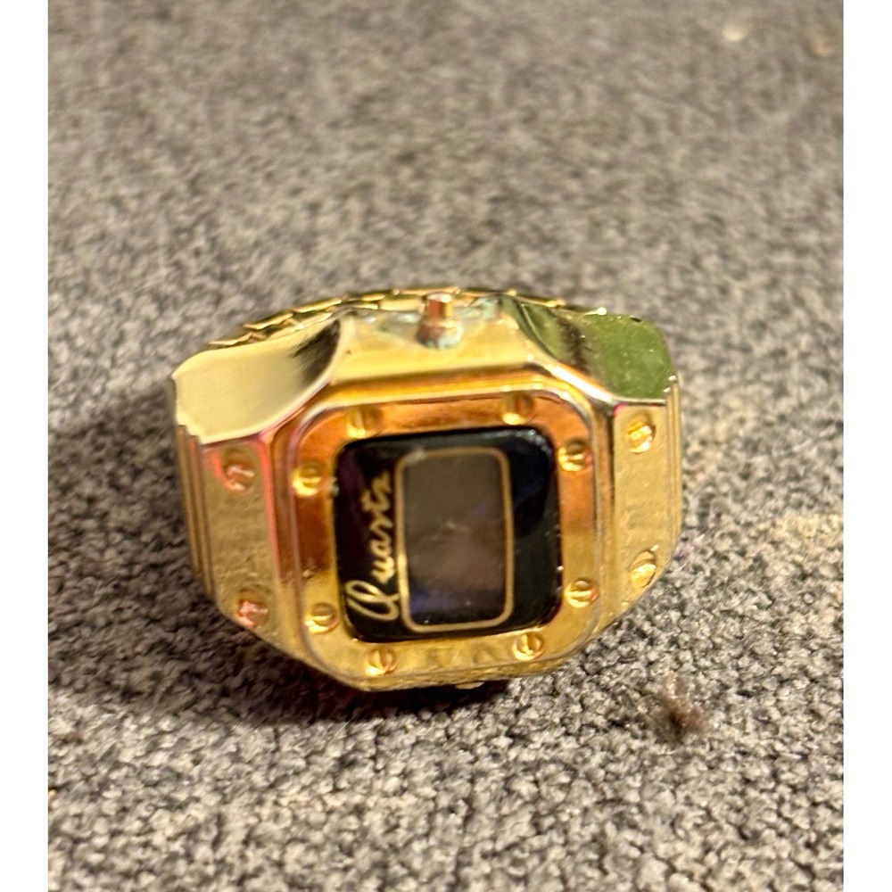 Vintage Gold Tone Digital Ring Watch Quartz Novelty Expansion Band Retro Jewelry